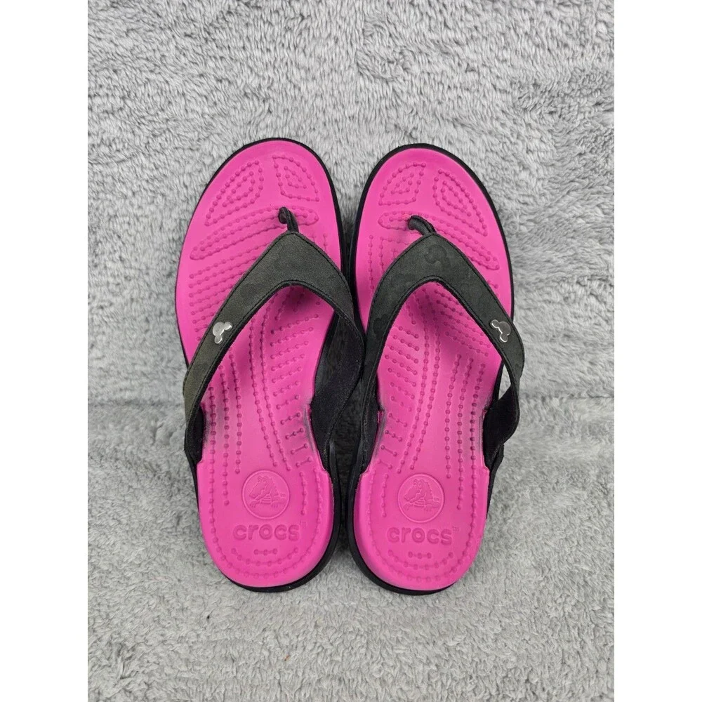 Disney Mickey Mouse Crocs Sandals Flip Flops Women Size 6 Pink